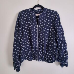 Loft Women’s Ditsy Floral Bomber Jacket Navy Full Zip Size M
